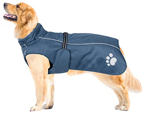 MOREZI Hundejacke Mantel, Winddicht wasserdicht, mit reflektierenden Streifen und einstellbarem Kordelzug, Wolleinlage, warm und bequem-Navy blau-3XL von Morezi