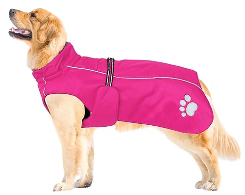 MOREZI Hundejacke Mantel, Winddicht wasserdicht, mit reflektierenden Streifen und einstellbarem Kordelzug, Wolleinlage, warm und bequem-Pink-L von Morezi