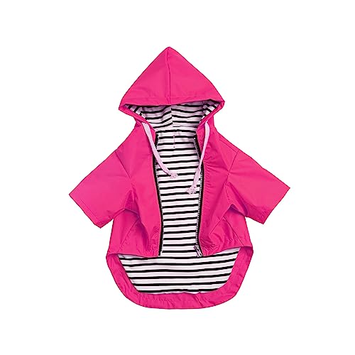 MOREZI Hunderegenmantel, mit reflektierenden Knöpfen und Reißverschlüssen, Wind- und regendicht, Verstellbarer Kordelzug, abnehmbare Kapuze - Pink-XL von Morezi