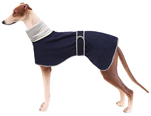 Morezi Winter Hundemantel mit reflektierender Leiste, weiches Polyester-Fleece, verstellbares Band, für Windhunde, Lurcher und Rennhunde-Blau Navy-L von Morezi