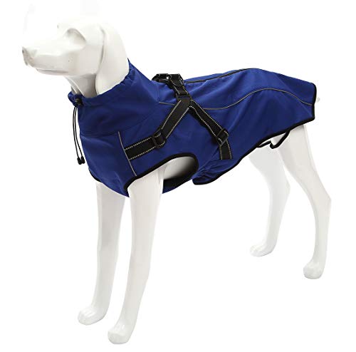 Morezi wasserdichte Hundegeschirrjacke, Winddichte Hundeweste mit reflektierenden Streifen, Sporthundejacke mit hohem Kragen, geeignet für mittlere und große Hunde-Blau-S von Morezi