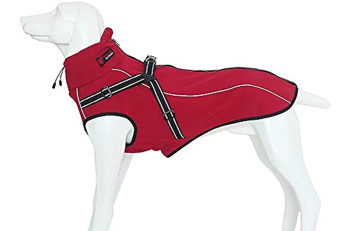 Morezi wasserdichte Hundegeschirrjacke, Winddichte Hundeweste mit reflektierenden Streifen, Sporthundejacke mit hohem Kragen, geeignet für mittlere und große Hunde-Rot-XS von Morezi