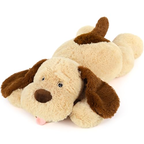 MorisMos 80cm lang Hund Kuscheltier groß XXL, weich Braun Hünde Plüschtier Stofftier, riesen Gefüllte Hund Plüschkissen für Babys Kinder/Plush Dog Stuffed Animal von MorisMos