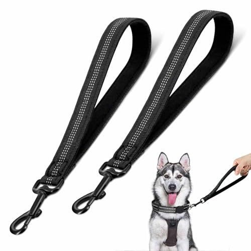 2 Stuck Hundeleine Kurz 30 cm,Kurze Leine für Hunde, Kurzleine Hund mit Gepolsterten Griff, Hundeleine Kurz um 360° Drehbar Reflektierend Nylon Hunde Schleppleine für Große und Mittlere Hund(Schwarz) von Morocket