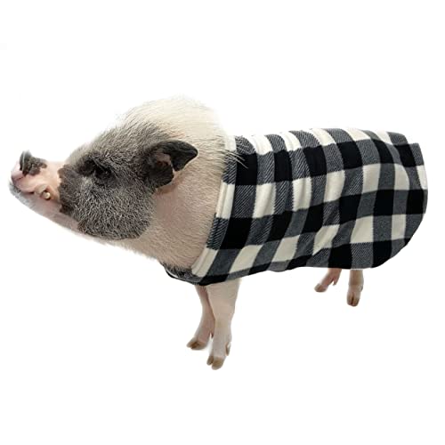 Mini Pig Fleecepullover mit Riemen und Loch für die Leine (Größe XXXL, weißes Karomuster) von Morty's Pig Clothes