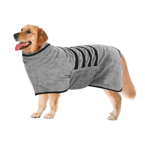 Hundebademantel Bademantel, Moseem Grau Bademantel Hund aus Mikrofaser,Hunde Handtuch mit Verstellbarem Riemen,Haustier Bademantel mit Klettverschluss, für Große Mittel und Kleine Hunde(XL) von Moseem