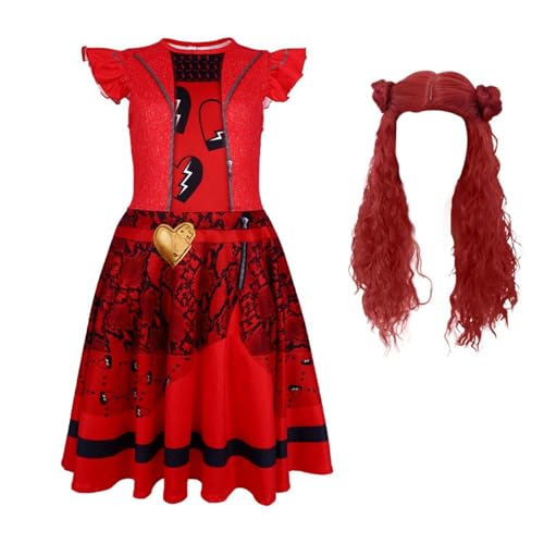 Descendant Rise of Red Kostüm für Kinder | Rotes Descendant Kostüm mit roter Perücke für Mädchen | Descendant 4 Halloween Cosplay Outfits für Party Dekoration | Kostüm zubehör für Film Cosplay von Moslalo