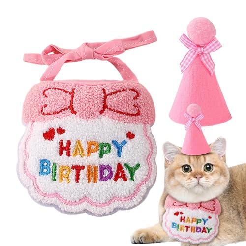 Moslalo Katzen-Geburtstagshut,Katzen-Geburtstags-Partyhut | Partydekorationen mit Katzen - Festliches Katzen-Geburtstagshalsband, Katzen-Happy-Birthday-Partyzubehör, Mini-Hundekatzen-Geburtstagshut von Moslalo