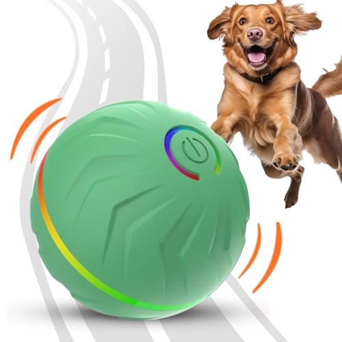 Moslalo Rolling Ball Hundespielzeug, interaktiver Hundeball - Automatischer interaktiver Spielzeug-Haustierspielzeugball,USB wiederaufladbarer Kauball für Hunde, Haustierbedarf für Hinterhof, Park, von Moslalo