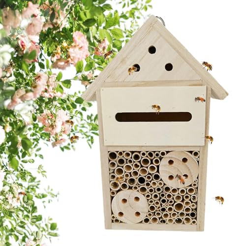 Moslate Gartenbienenhaus, Holzbienenhaus | Natürliches Schmetterlingshotel aus Holz,Bienenkasten für den Außenbereich, langlebige und stilvolle Gartendekoration zur Steigerung der Gartenproduktivität von Moslate