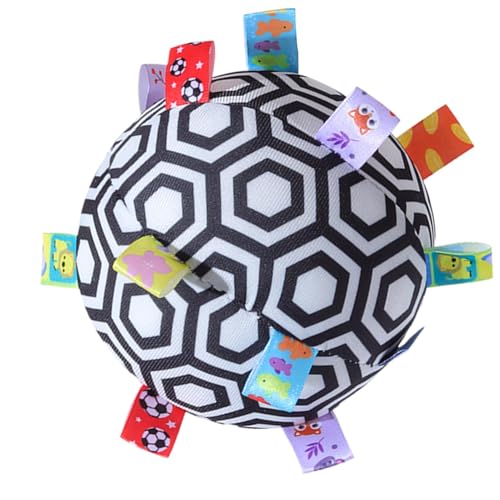 Moslate Plüsch-Rasselball, weicher sensorischer Ball - Plüsch-Multisensorspielzeug mit Rassel,Hochkontrastierende Farben, Feinmotorik-Spielzeug, Ribbon-Tag-Ball für Kinder im Alter von 0–12 Monaten von Moslate