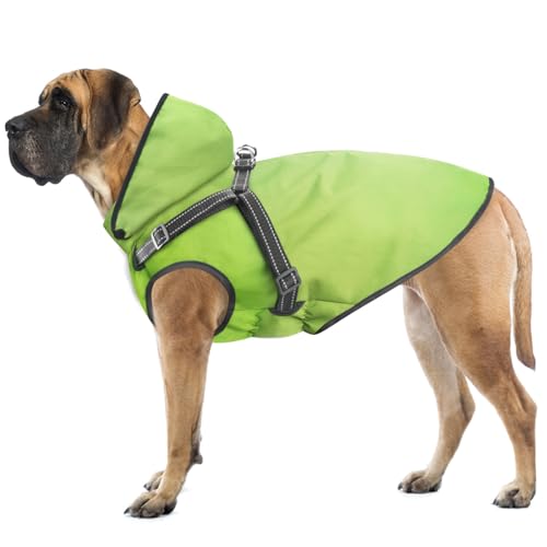 Mosucoirl Hunde-Regenmantel, wasserdicht, mit Kapuze, reflektierend, mit Kapuze, verstellbare Regenjacke für kleine, mittelgroße und große Hunde, Welpen (Grün, XL) von Mosucoirl