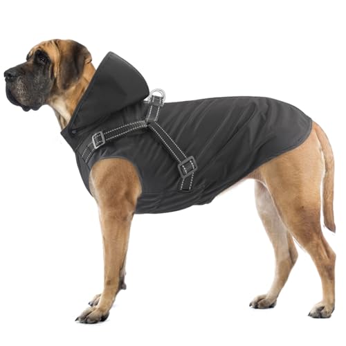 Mosucoirl Hunde-Regenmantel, wasserdicht, mit Kapuze, reflektierend, mit Kapuze, verstellbare Regenjacke für kleine, mittelgroße und große Hunde, Welpen (Schwarz, XL) von Mosucoirl