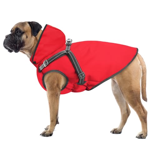 Mosucoirl Hunde Regenmantel Wasserdichter Hunde Kapuzenpullover Reflektierender Hunde Regenmantel mit Kapuze Verstellbare Regenjacke für kleine Mittelgroße und große Hunde und Welpen (Rot, XL) von Mosucoirl