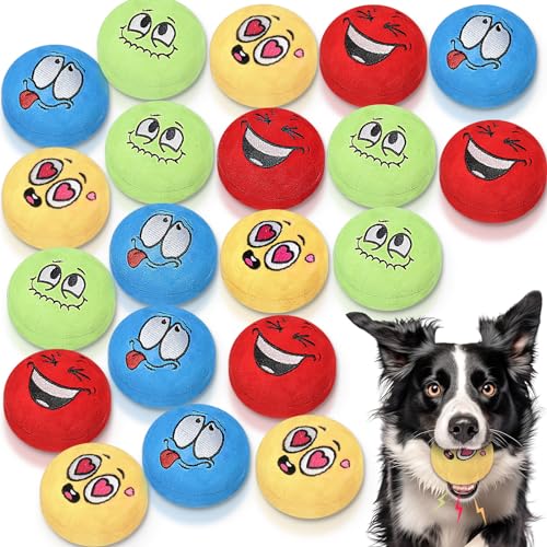 Motionchic Quietschendes Hundespielzeug, gefüllt, Plüsch, quietschende Hundebälle, lächelndes Gesicht, Ausdruck, Hundespielzeug, Kauen, interaktiver Hundeball, Großpackung für kleine, mittelgroße von Motionchic