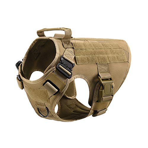 Motusamare Diensthundeweste Training Jagd Molle Nylon wasserabweisend Militär Patrol verstellbar bequem K9 Taktisches Hundegeschirr mit Griff (Tarnung) (XL, Braun) von Motusamare