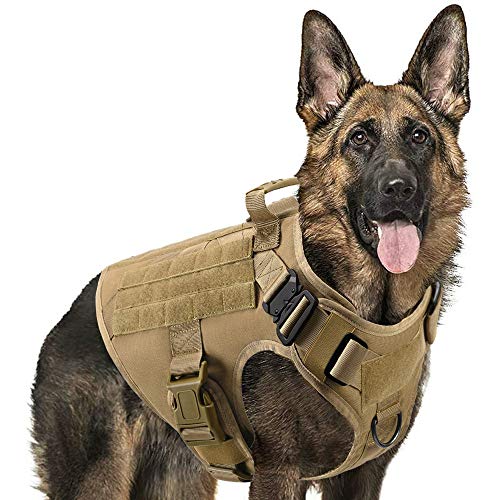 Motusamare Service Hundeweste Training Jagd Molle Nylon Wasserabweisend Militär Patrol Verstellbar Bequem K9 Taktisches Hundegeschirr mit Griff (Camouflage) (Braun, S) von Motusamare