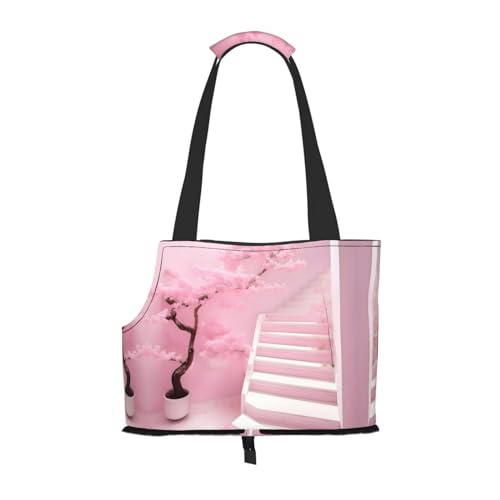 Cherry Blossom tragbare Hunde-Tragetasche mit weißer Treppe – stilvolle Hundetasche für kleine Hunde – langlebige und praktische Haustier-Tragetasche von Mouxiugei