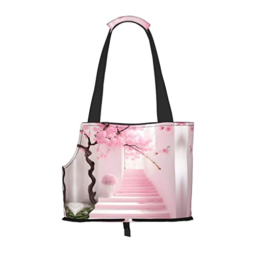 Tragbare Hundetragetasche mit Kirschblütenmotiv, Motiv: rosa Kirschblüten – stilvolle Hunde-Tragetasche für kleine Hunde – langlebige und praktische Haustier-Tragetasche von Mouxiugei