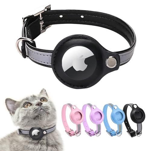 Airtag Katzenhalsband,Leder Airtag Halsband Katze,Reflektierend Verstellbar GPS Katzenhalsband Airtag Hülle für Tracking Katze Anti-verloren,Airtag Katze für große/mittelgroße/kleine Katze(S,Schwarz … von MouyouGlow