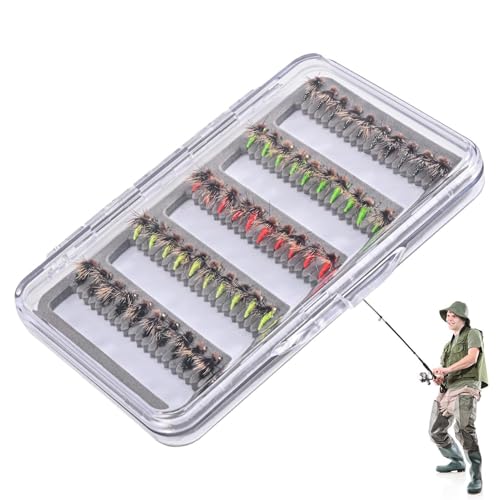 Fly Fishing Bait, Fly Fishing Lure Kit | 50x künstliche Fischereiköder mit Aufbewahrungsfall - Fly Hook für Forellenbass, Zubehör für Freizeitaktivitäten von Moxeupon