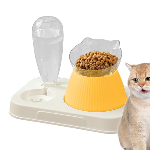 Katzen -Fütterungsschalen, Tierfutterschalen für Katzen | Wasserspender 15 Grad Tilted Automatic Feeder,Anti-Tip-Fütterungsstation für kleine Hundeberzen für den Innengebrauch zu Hause von Moxeupon