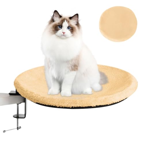 Moxeupon Katzenbett für Schreibtisch, Schreibtisch Nest Katzenbett - Stabile runde Katzenbetthängematte | Einstellbare Klemme, Kätzchennest, abnehmbare Soft Cover, Pet Sleep Area Fits Home Working & von Moxeupon