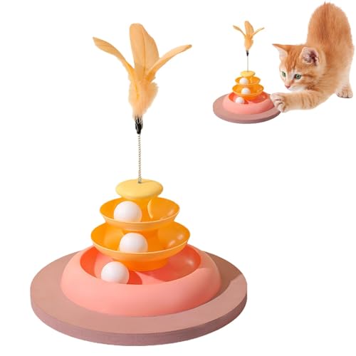 Moxeupon Katzen Teaser, Katzenbällchen - Haustier -Teaser -Stick -Plattenspieler für Langeweile Relief,Interaktives Spielzeugkätzchen Roller, Ball Tower Trackbälle für die Jagdübung von Moxeupon