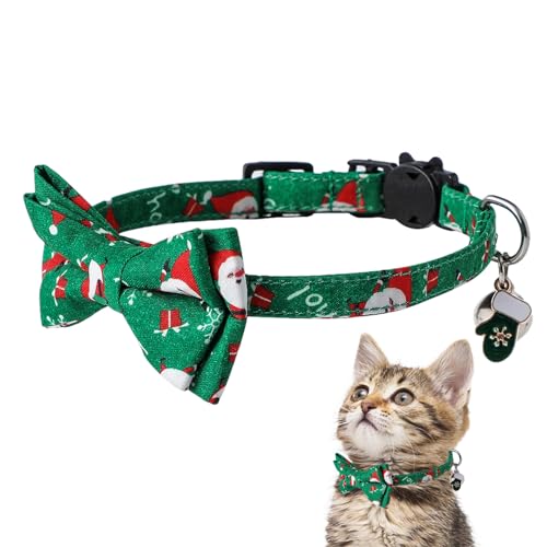 Moxeupon Weihnachts-Katzenhalsband - Breakaway Kätzchenhalsband mit Glöckchen | Schneeflocken-Schleifen-Weihnachtshalsbänder für Kätzchen und Katzen, Halloween und Erntedankfest von Moxeupon