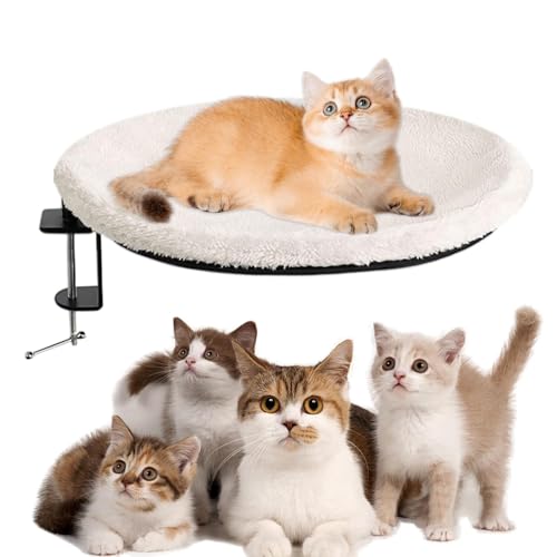 Moxeupon Schreibtisch Katzenbett, Katzenbett für Schreibtisch | Stabile runde Katzenbetthängematte - Einstellbare Klemme, Kätzchennest, abnehmbare Soft Cover, Pet Sleep Area Fits Home Working & Game von Moxeupon