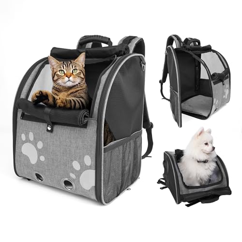 Haustier-Tragerucksack für Katzen oder Hunde und Kleintiere, tragbare Haustier-Reisetasche, super belüftetes Design, ldealforReisen, Wandern, Camping, grauer Rucksack von Moysoon