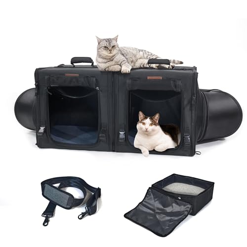 Katzentragetasche mit Katzentoilette, 2-in-1 tragbare Doppel-Katzentragetaschen für 2 Katzen und Haustierunterstand, ideal für mehrere Katzen, weiches faltbares Design mit Schultergurt von Moysoon