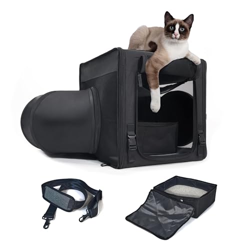 Katzentragetasche mit Katzentoilette, tragbare Einzelkatzentragetaschen für Katzen und Haustiere, ideal für einzelne Katzen, weiches, faltbares Design mit Schultergurt, einer Hängematte und Kissen von Moysoon