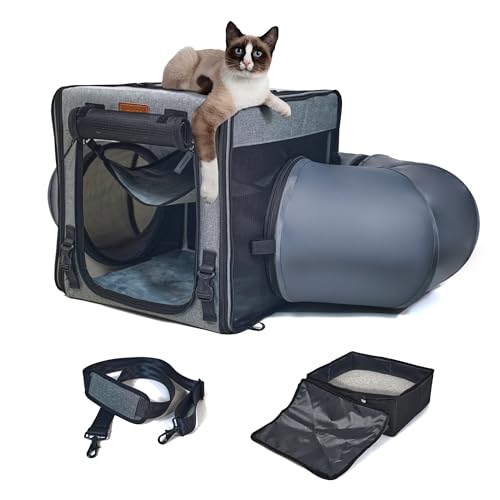 Katzentragetasche mit Katzentoilette, tragbare Einzelkatzentragetaschen für Katzen und Haustiere, ideal für einzelne Katzen, weiches, faltbares Design mit Schultergurt, einer Hängematte und Kissen von Moysoon