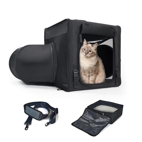 Moysoon Katzentragetasche mit Katzentoilette, tragbare Einzelkatzentragetaschen für Katzen und Haustiere, ideal für einzelne Katze, weiches faltbares Design mit Schultergurt, einer Hängematte und von Moysoon