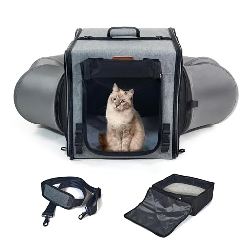 Moysoon Katzentragetasche mit Katzentoilette, tragbare Einzelkatzentragetaschen für Katzen und Haustiere, ideal für einzelne Katze, weiches faltbares Design mit Schultergurt, einer Hängematte und von Moysoon