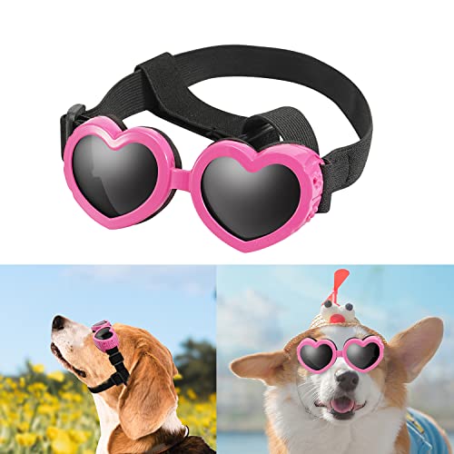 Sonnenbrille für Hunde UV Schutzbrille Hundebrille Winddicht Verstellbare Herzform Hundebrille Antibeschlagbrille & Wasserdichter für Kleine Hunde (Rosa) von Moyubath