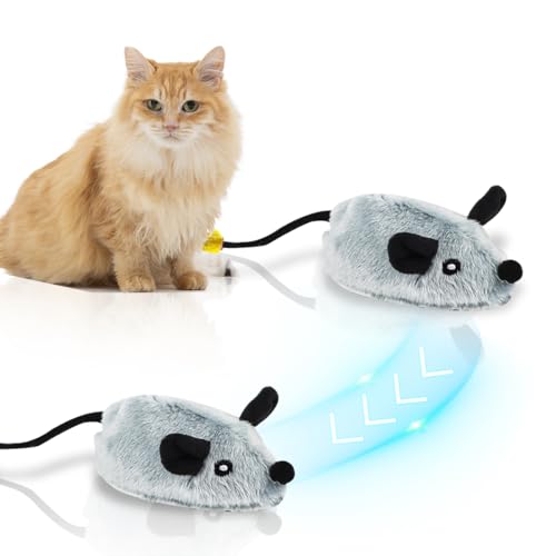 Katzenspielzeug Elektrisch Spielmaus,Katzenspielzeug Mäuse, Katzenspielzeug Mäuse mit Federn, Spielmäuse für Katzen Elektrisch, USB Interaktives Katzenspielzeug Mäuse für Katzenauslauf von MplehDa