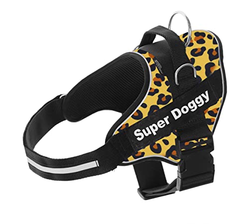 Personalisierbares Geschirr für Hunde, bedruckt, reflektierend, enthält 2 Etiketten mit Namen, alle Größen, hochwertig und robust (L 21-32 kg, Leopard) von Mr. Doggy