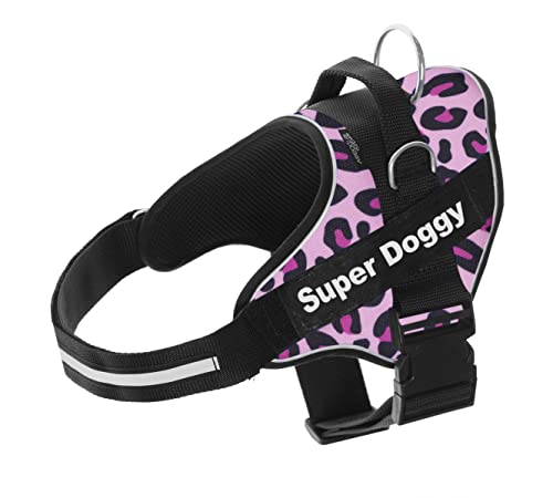 Personalisierbares Geschirr für Hunde, bedruckt, reflektierend, enthält 2 Etiketten mit Namen, alle Größen, hochwertig und robust (L 21-32 kg, Pink Leopard) von Mr. Doggy