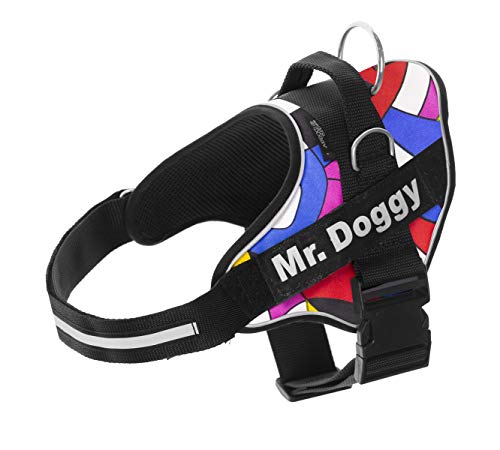 Personalisiertes Geschirr für Hunde, Bedruckt, reflektierend, inkl. 2 personalisierbaren Namen-Etiketten, alle Größen (Muster, L 21-32KG) von Mr. Doggy