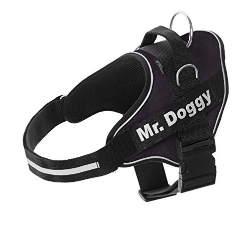 Personalisiertes Hundegeschirr - Reflektierendes und sicheres Hundegeschirr - Enthält 2 Namensschilder - Klein, Mittel und Groß - Qualität und Beständigkeit (Schwarz, XS 3-7,5KG) von Mr. Doggy