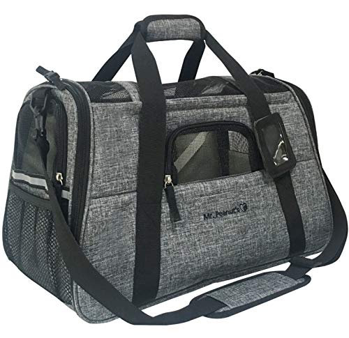 Fluggesellschaft zugelassen Pet Carrier, hoch Profil Weiche Seiten Luxus Reise mit Fleece Betten, Premium Reißverschlüsse und Verschlussriegel, unter Sitz Kompatibilität, Large, Platinum Gray von Mr. Peanut's