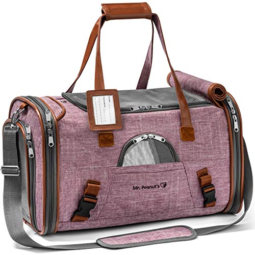 Fluggesellschaft zugelassen Weiche Seiten Pet Carrier, Low Profile Travel Tote mit Fleece Bettwäsche, Premium Reißverschlüsse & Metall Sicherheit Verschluss, 17"x10.5"x11.5", violett von Mr. Peanut's