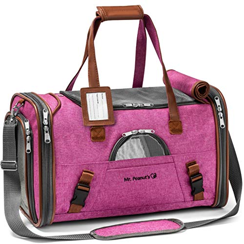 Fluggesellschaft zugelassen Weiche Seiten Pet Carrier, Low Profile Travel Tote mit Fleece Bettwäsche, Premium Reißverschlüsse & Metall Sicherheit Verschluss, 18" L x 10.4" W x 11" H, himbeerrot von Mr. Peanut's