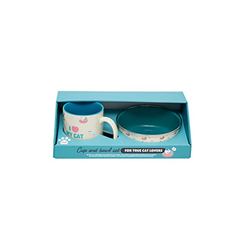 Mr. Wonderful Set mit Tasse und Futternapf – Pet Lovers, Cats Make Me Happy von Mr. Wonderful