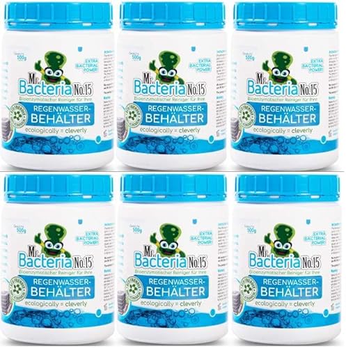 Mr.Bacteria No.15 Bioenzymatischer Reiniger für Ihre REGENWASSERBEHÄLTER, Regenwassersammeltanks, Lagertanks, Regenwasser, Regenwassertank Garten 500 g - 6 Stücke von Mr.Bacteria