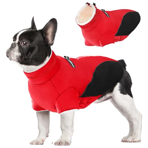 Mrcopetal Wintermantel für Hunde, kaltes Wetter, warme Fleece-gefütterte Kleidung, winddicht, reflektierend, Rollkragen-Schneeanzug mit Geschirr, Weste für kleine, mittelgroße und große Hunde, Rot, von Mrcopetal