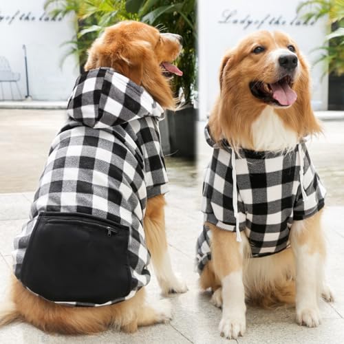 Mrcopetal Hunde-Kapuzenpullover, kariert, Sweatshirt, Welpenpullover, weich gebürstetes Fleece, Hoodies für Hunde mit Reißverschlusstasche, Wintermantel, Baumwolle, Haustier-Kapuzenpullover, für von Mrcopetal