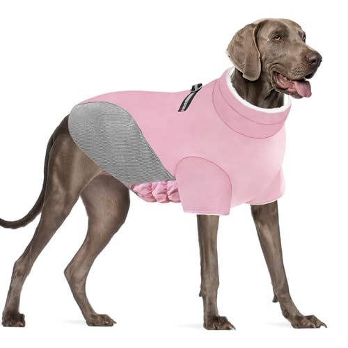 MRCoPetal Warme Hundejacken – Winter-Schneeanzüge mit reflektierendem Fleece gefüttertem Kragen und Geschirr – für kleine, mittelgroße und große Hunde – Rosa von Mrcopetal